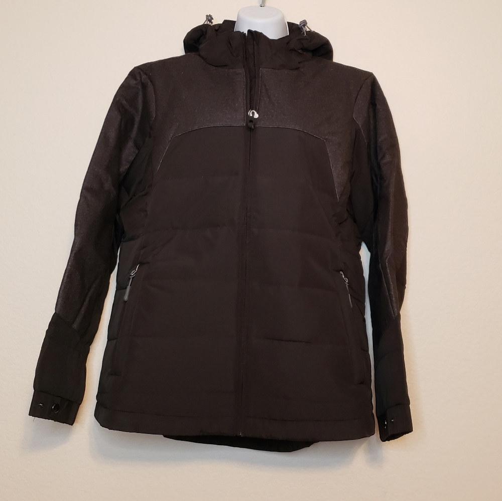 North End Women's Black Dark Grey Heather Melange Print Insulated Hooded Jacket